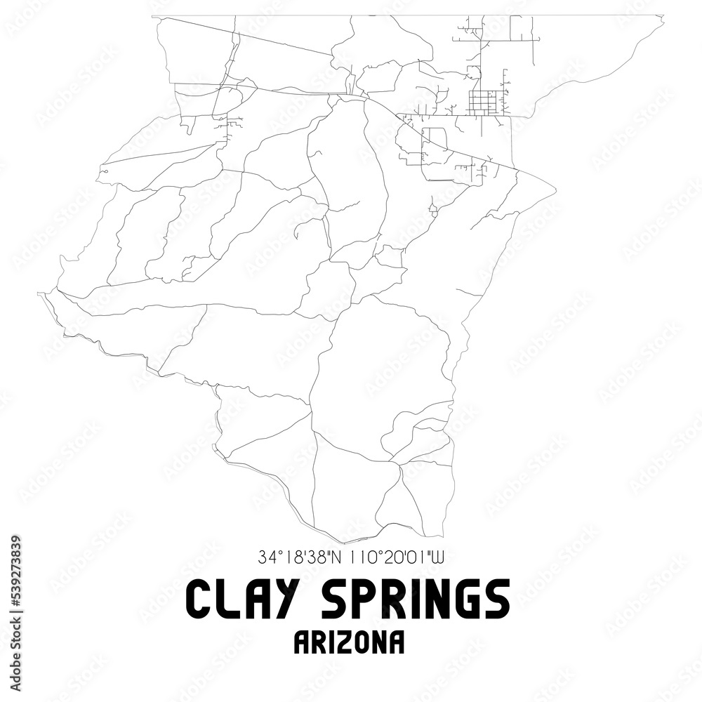 Obraz premium Clay Springs Arizona. US street map with black and white lines.