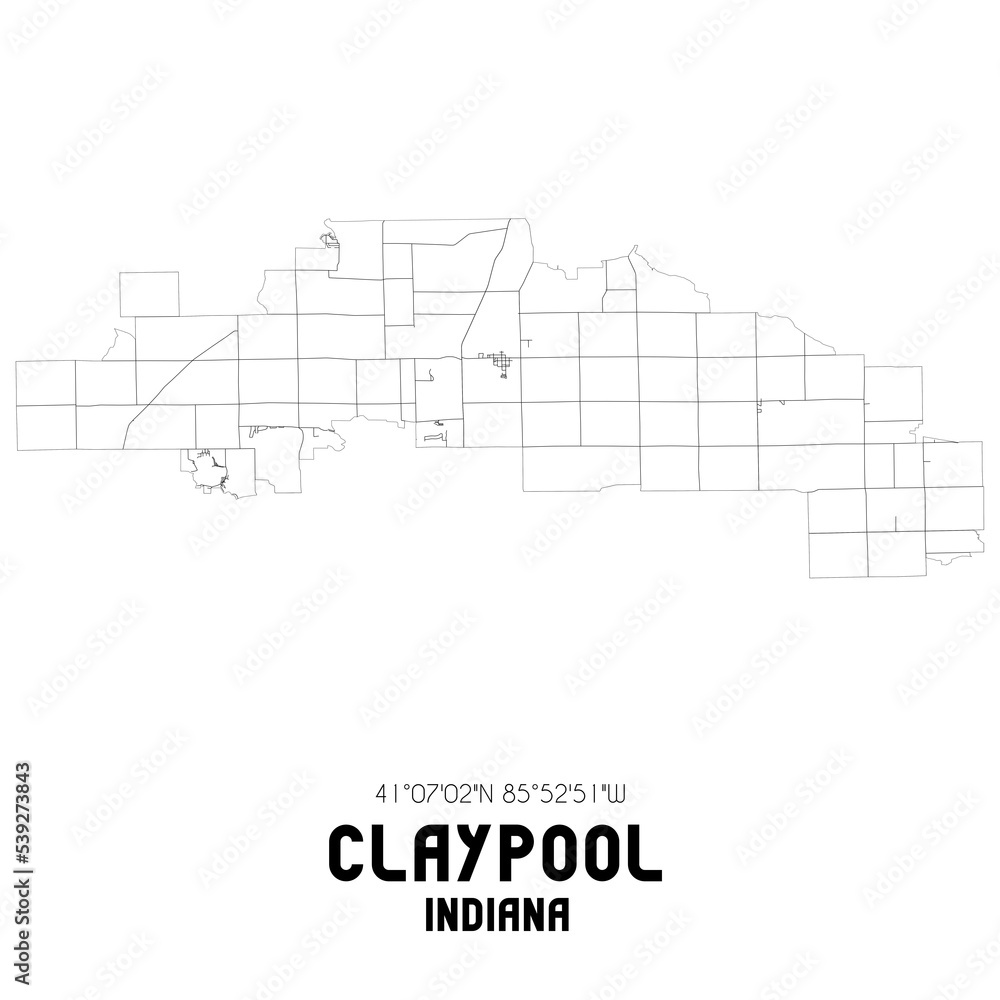 Claypool Indiana. US street map with black and white lines.