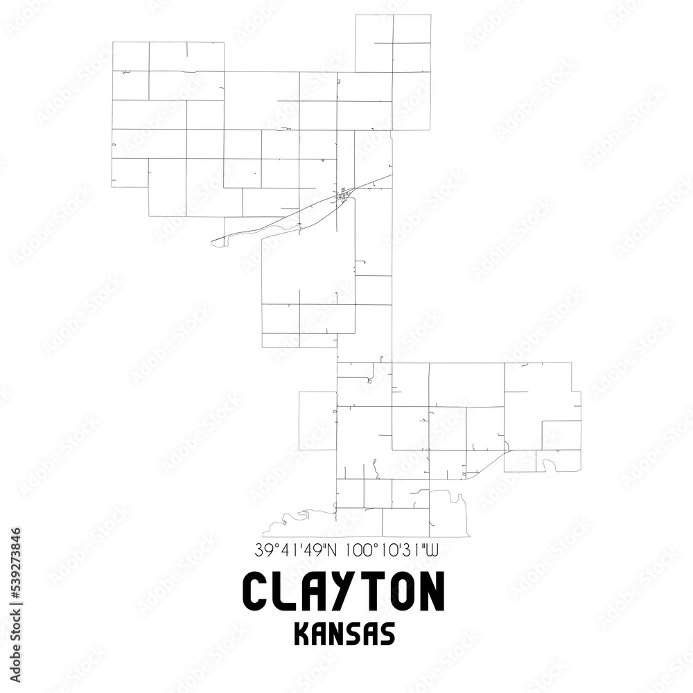 Clayton Kansas. US street map with black and white lines. Clayton Kansas. US street map with black and white lines.