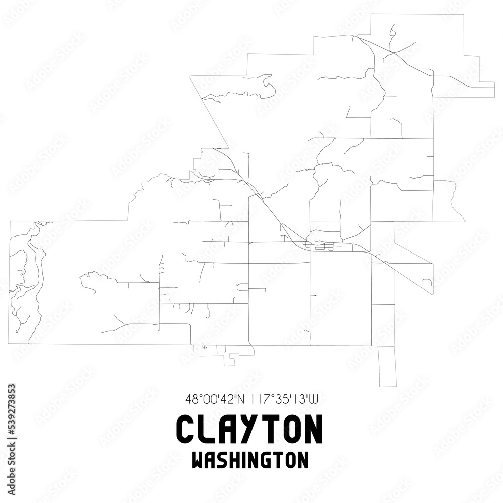 Clayton Washington. US street map with black and white lines.