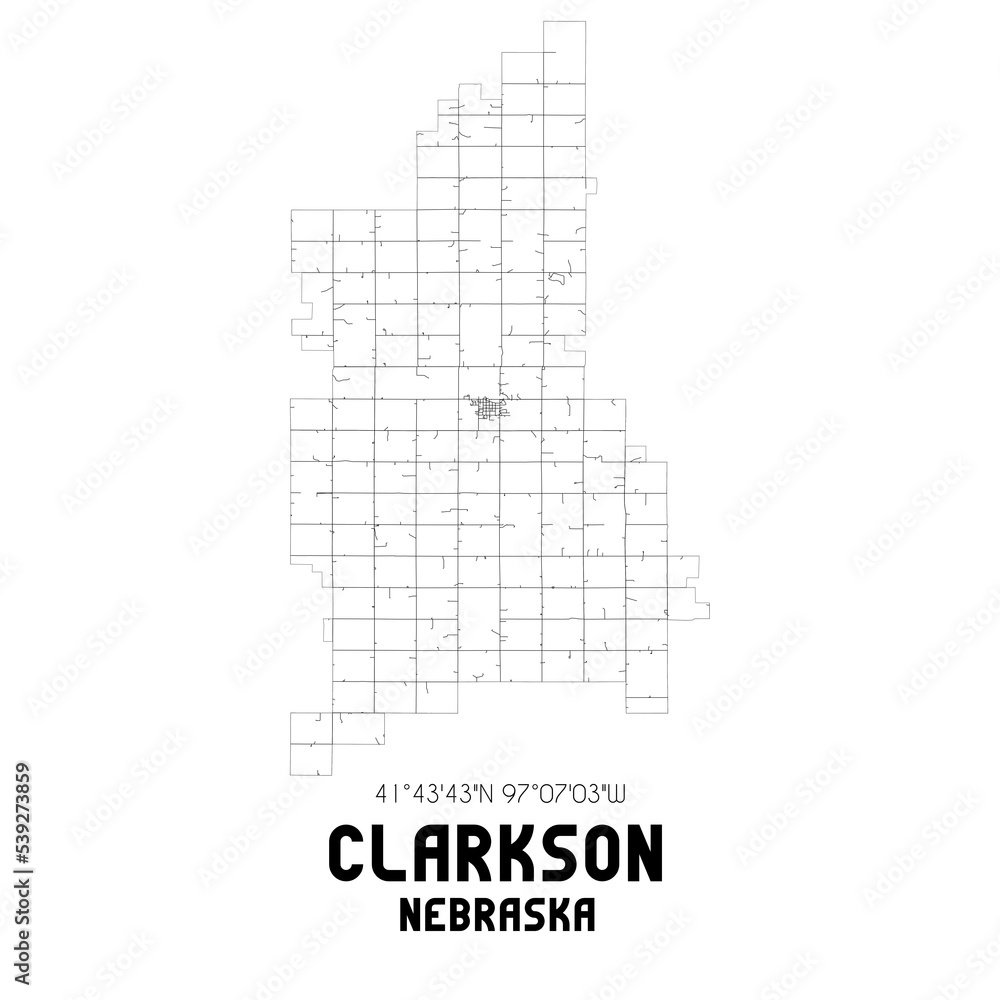 Clarkson Nebraska. US street map with black and white lines