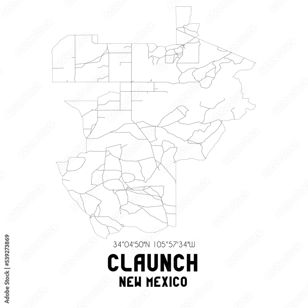 Claunch New Mexico. US street map with black and white lines.