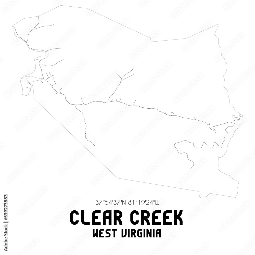 Clear Creek West Virginia. US street map with black and white lines. Clear Creek West Virginia. US street map with black and white lines.