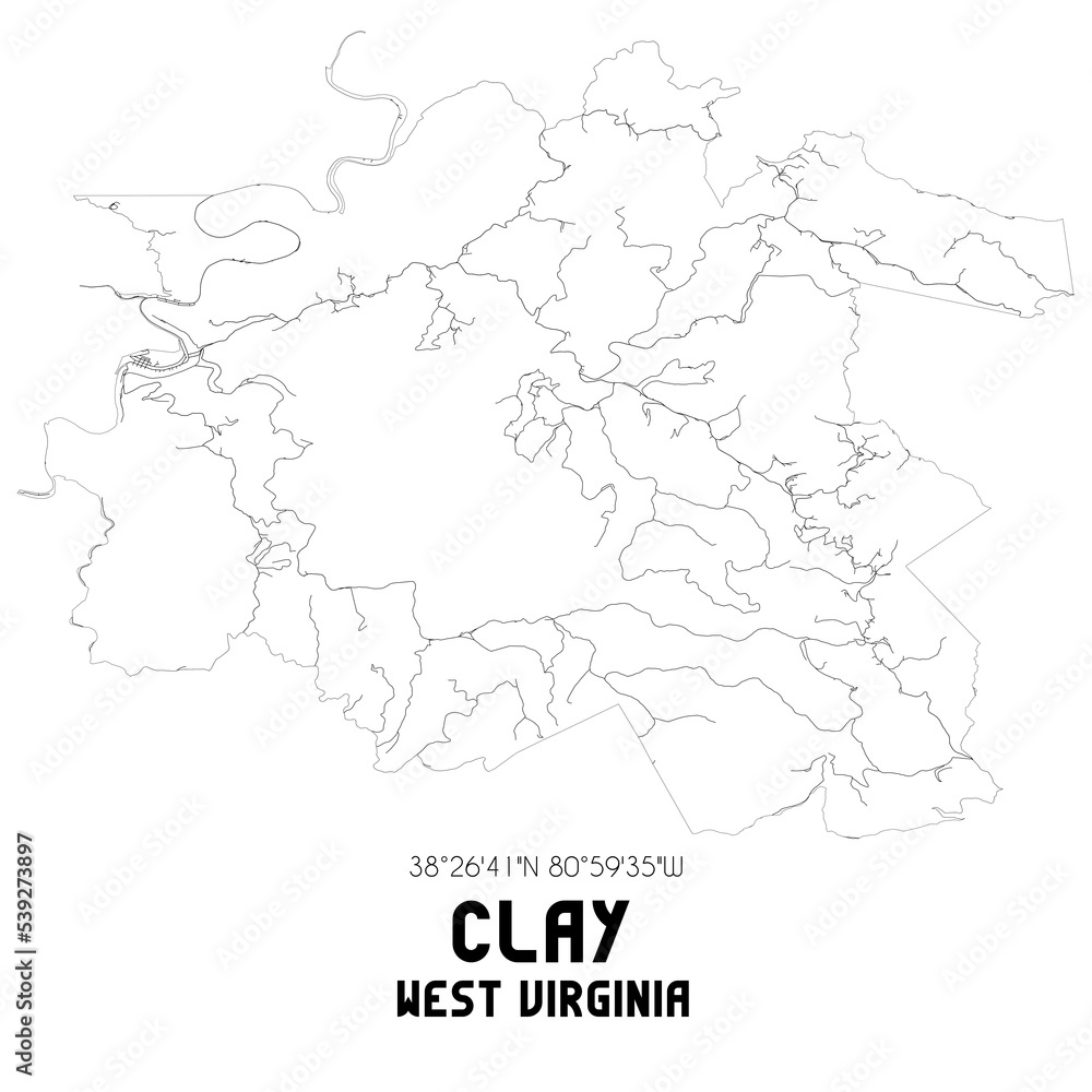 Clay West Virginia. US street map with black and white lines. Stock