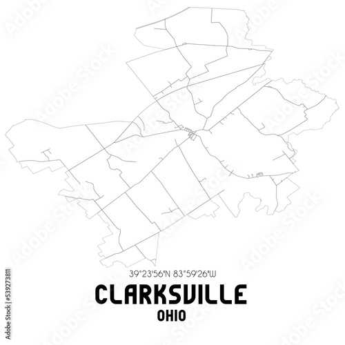 Clarksville Ohio. US street map with black and white lines.