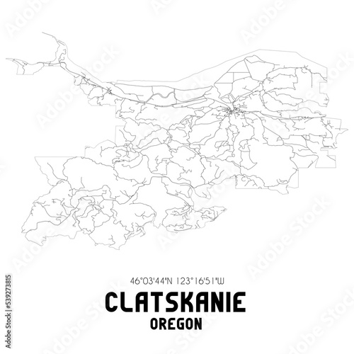 Clatskanie Oregon. US street map with black and white lines.