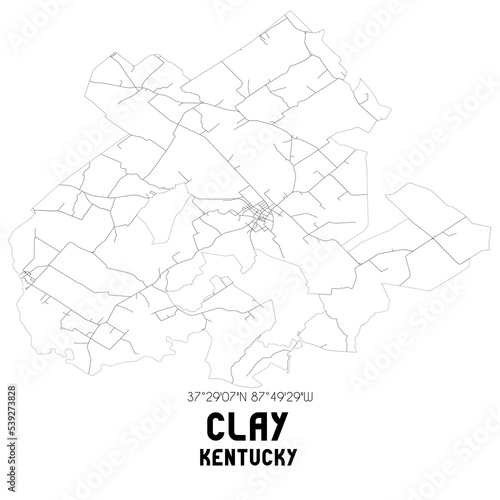 Clay Kentucky. US street map with black and white lines.