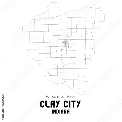 Clay City Indiana. US street map with black and white lines.