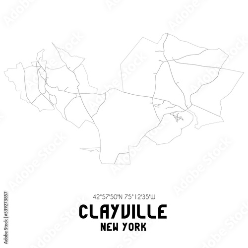 Clayville New York. US street map with black and white lines.