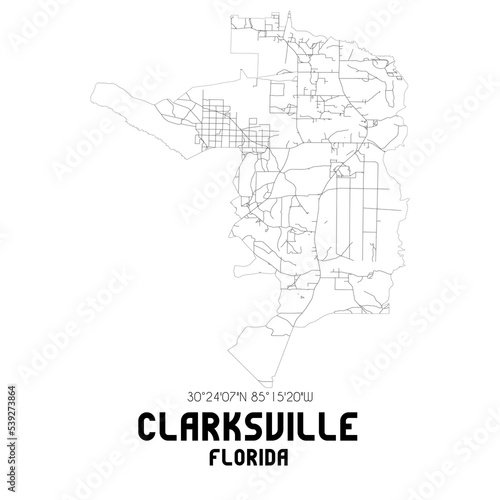 Clarksville Florida. US street map with black and white lines.