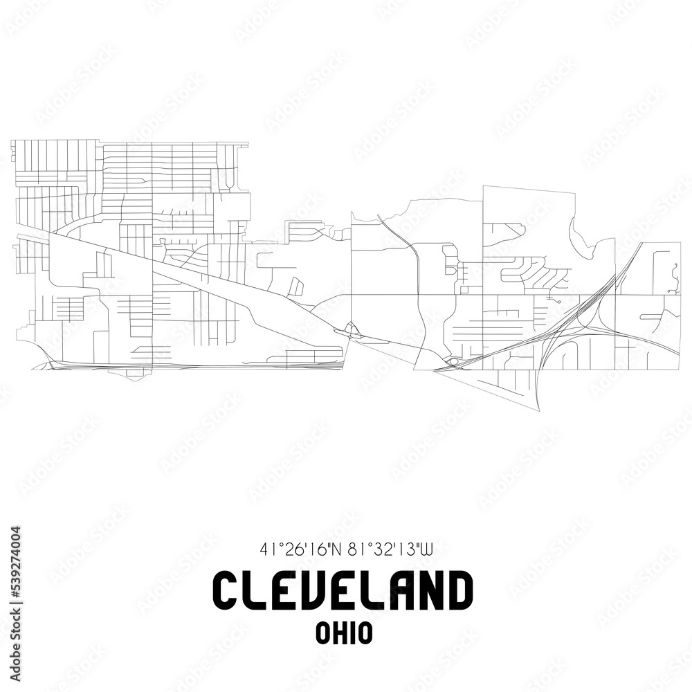 Cleveland Ohio. US street map with black and white lines.