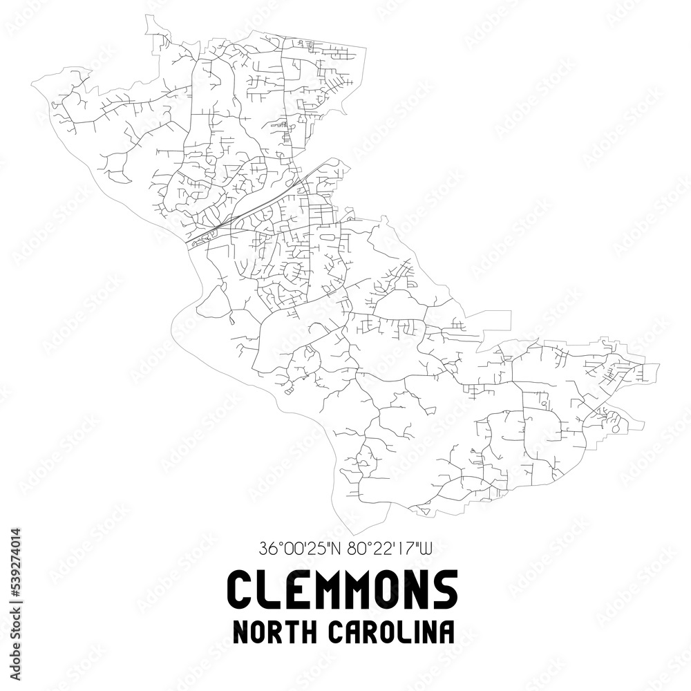 Clemmons North Carolina. US street map with black and white lines. Clemmons North Carolina. US street map with black and white lines.