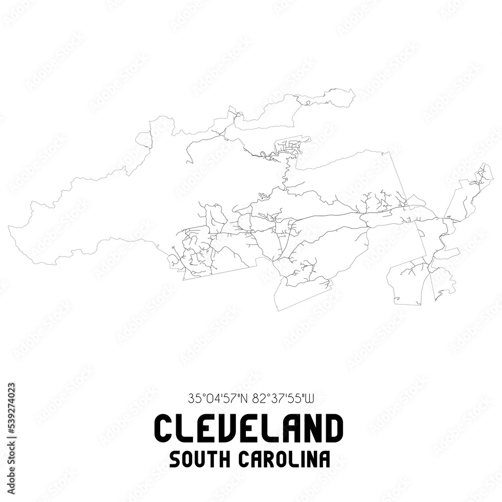 Cleveland South Carolina. US street map with black and white lines.