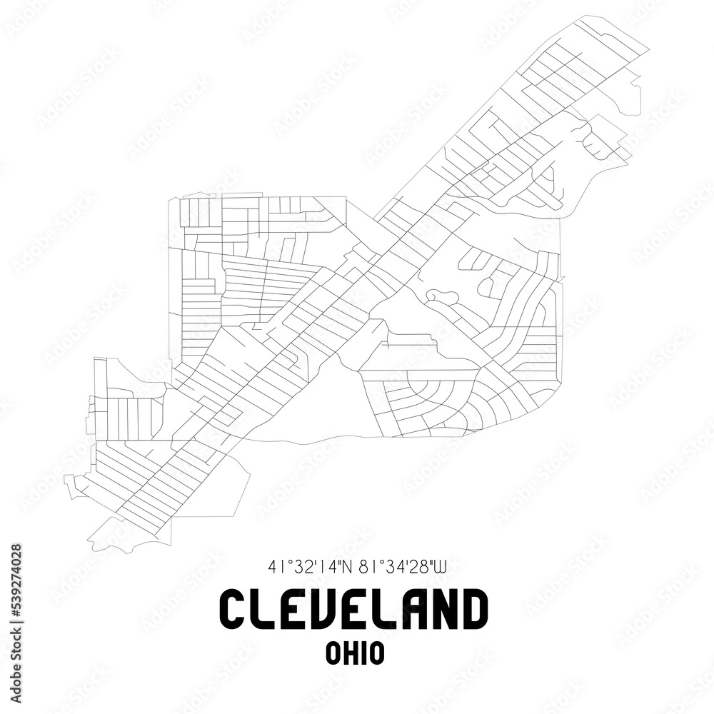 Cleveland Ohio. US street map with black and white lines.