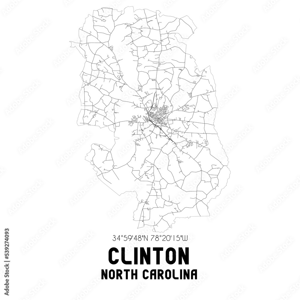 Clinton North Carolina. US street map with black and white lines. Clinton North Carolina. US street map with black and white lines.