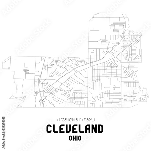 Cleveland Ohio. US street map with black and white lines.