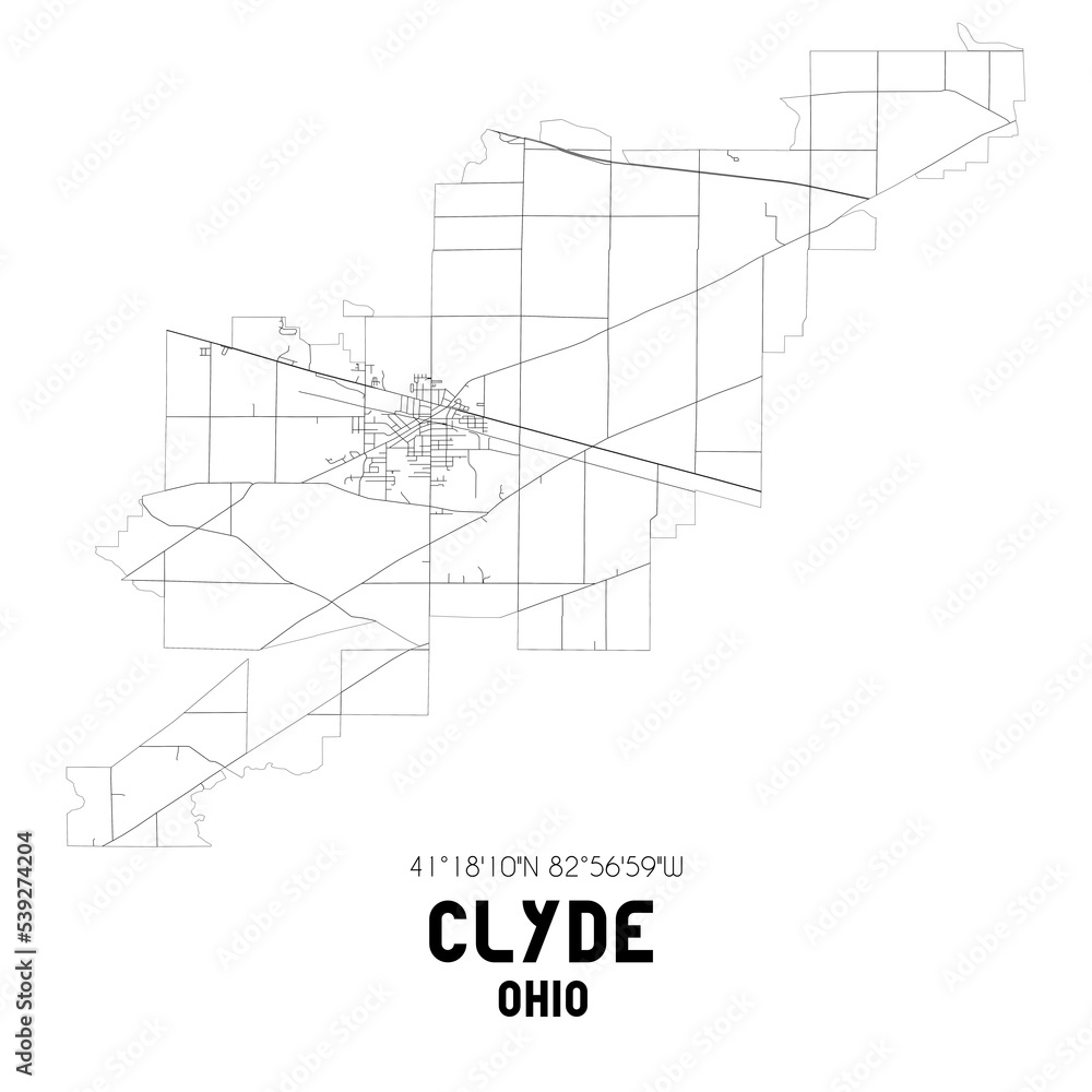 Clyde Ohio. US street map with black and white lines. Clyde Ohio. US street map with black and white lines.
