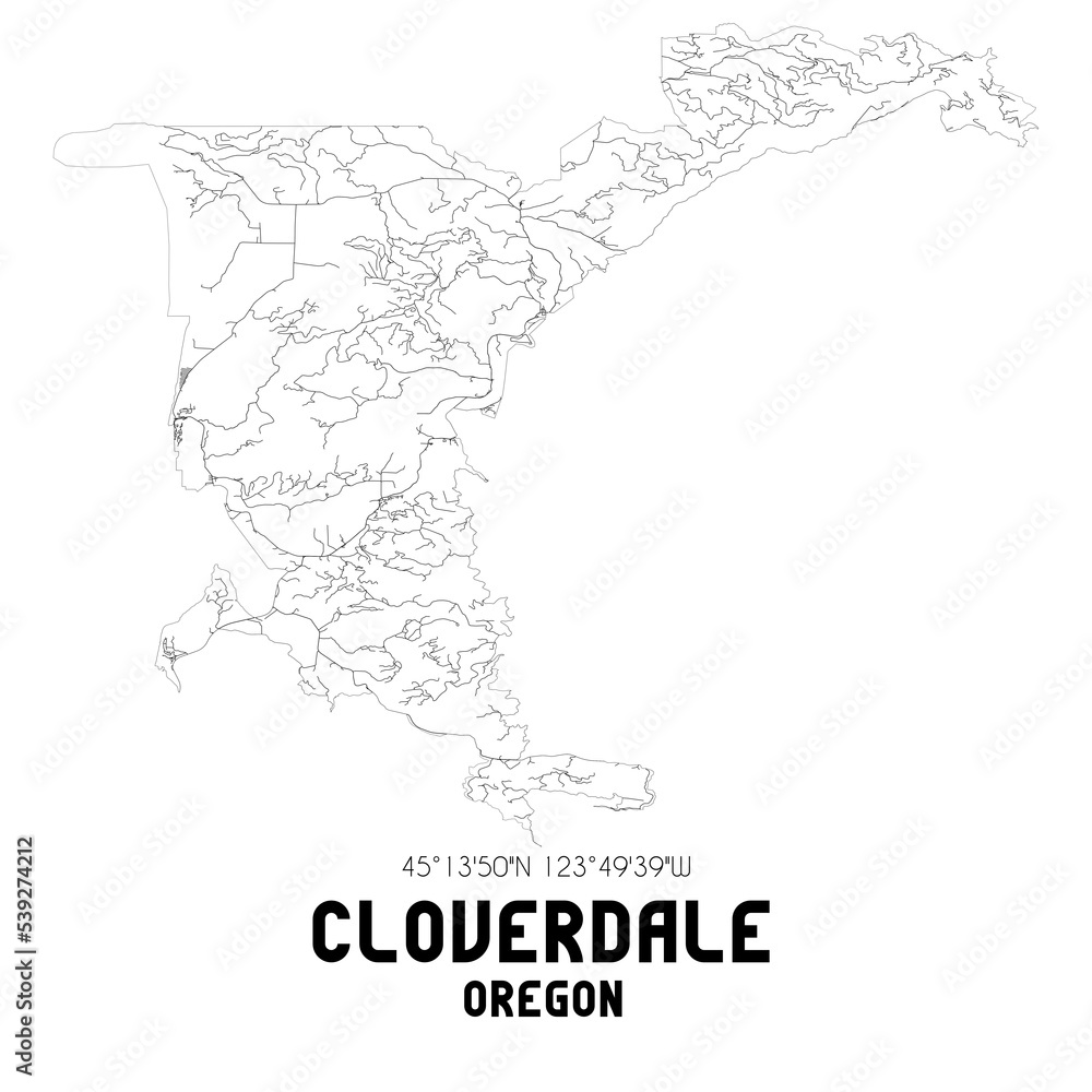 Cloverdale Oregon. US street map with black and white lines.