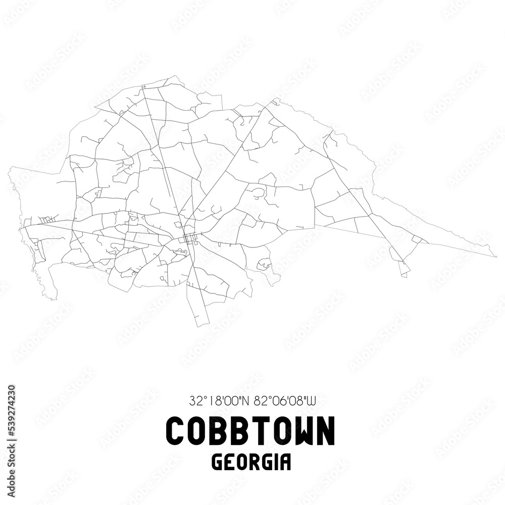 Cobbtown Georgia. US street map with black and white lines.