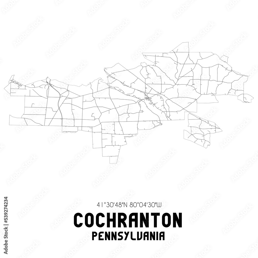 Cochranton Pennsylvania. US street map with black and white lines. Cochranton Pennsylvania. US street map with black and white lines.