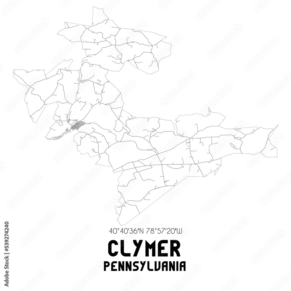 Clymer Pennsylvania. US street map with black and white lines. Clymer Pennsylvania. US street map with black and white lines.