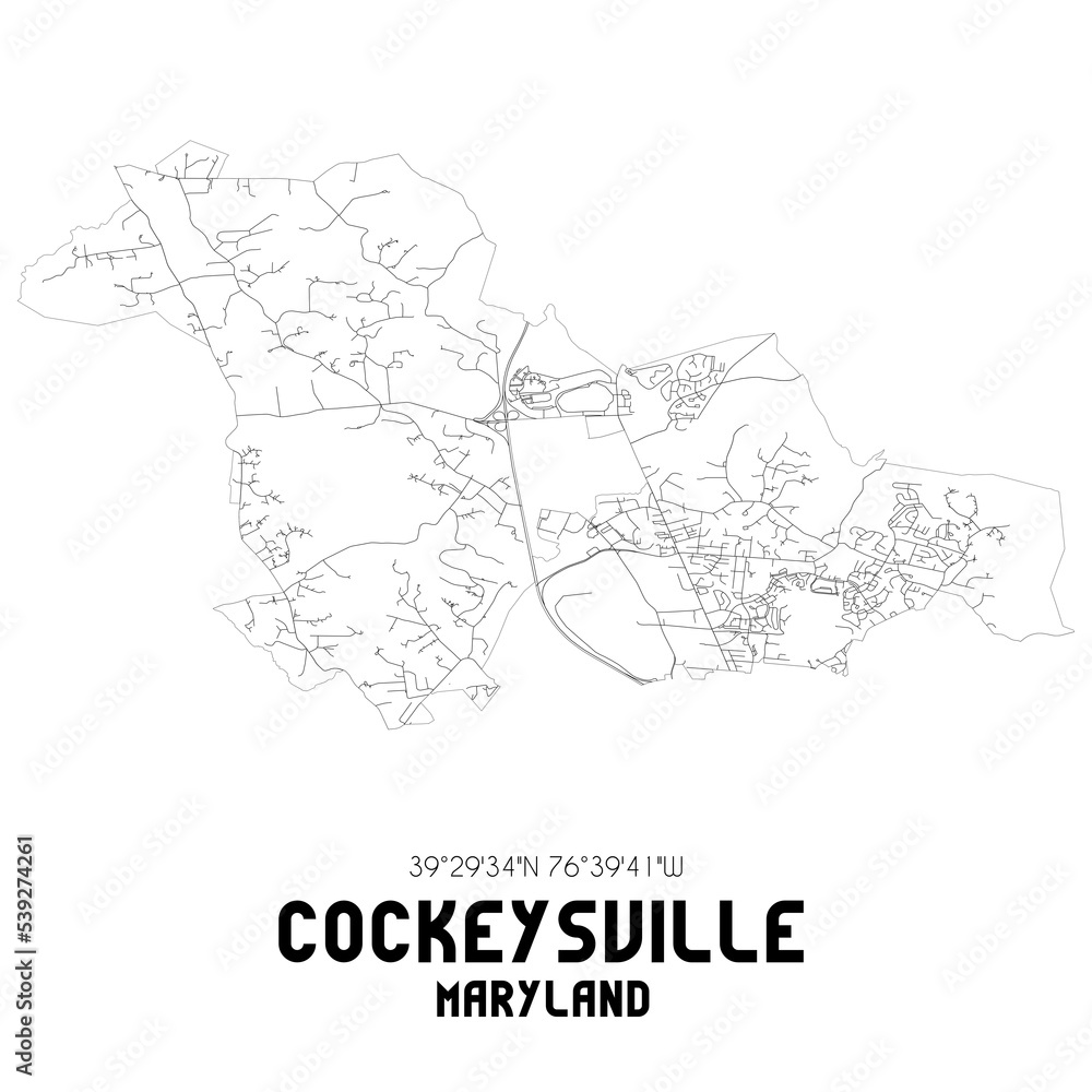 Cockeysville Maryland. US street map with black and white lines.