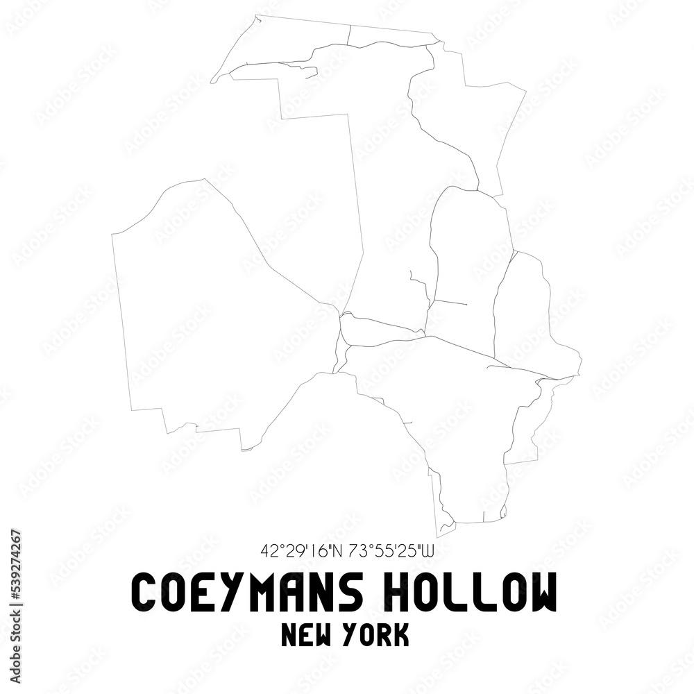 Coeymans Hollow New York. US street map with black and white lines.