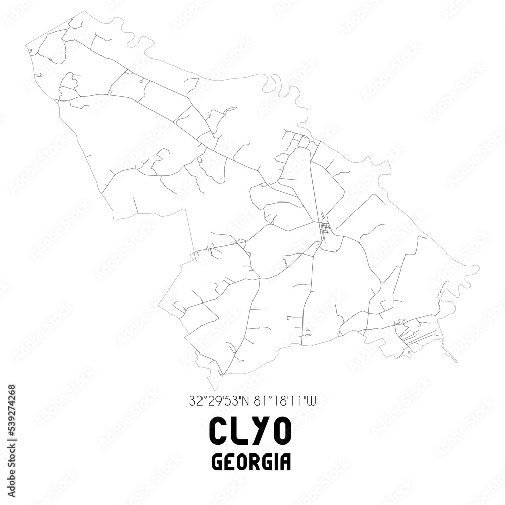 Clyo Georgia. US street map with black and white lines.