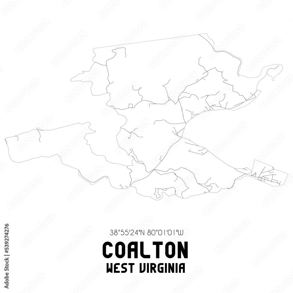 Coalton West Virginia. US street map with black and white lines.