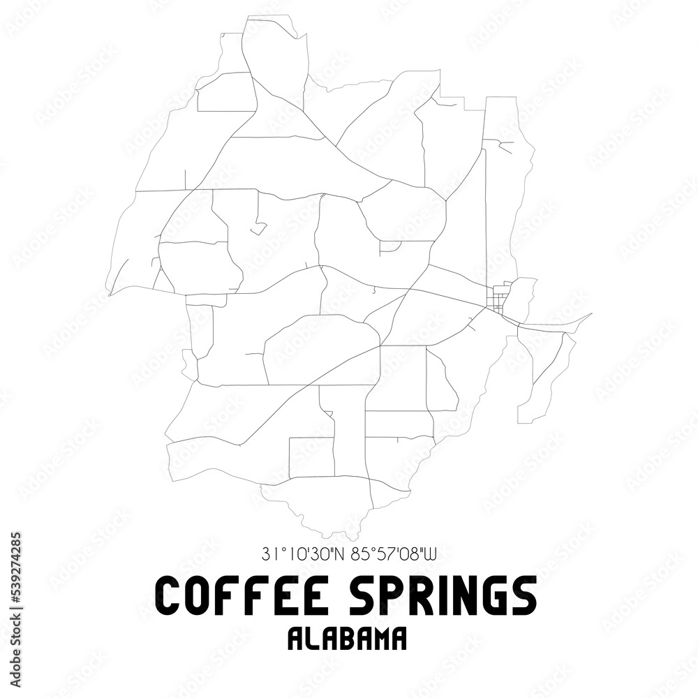 Coffee Springs Alabama. US street map with black and white lines. Coffee Springs Alabama. US street map with black and white lines.
