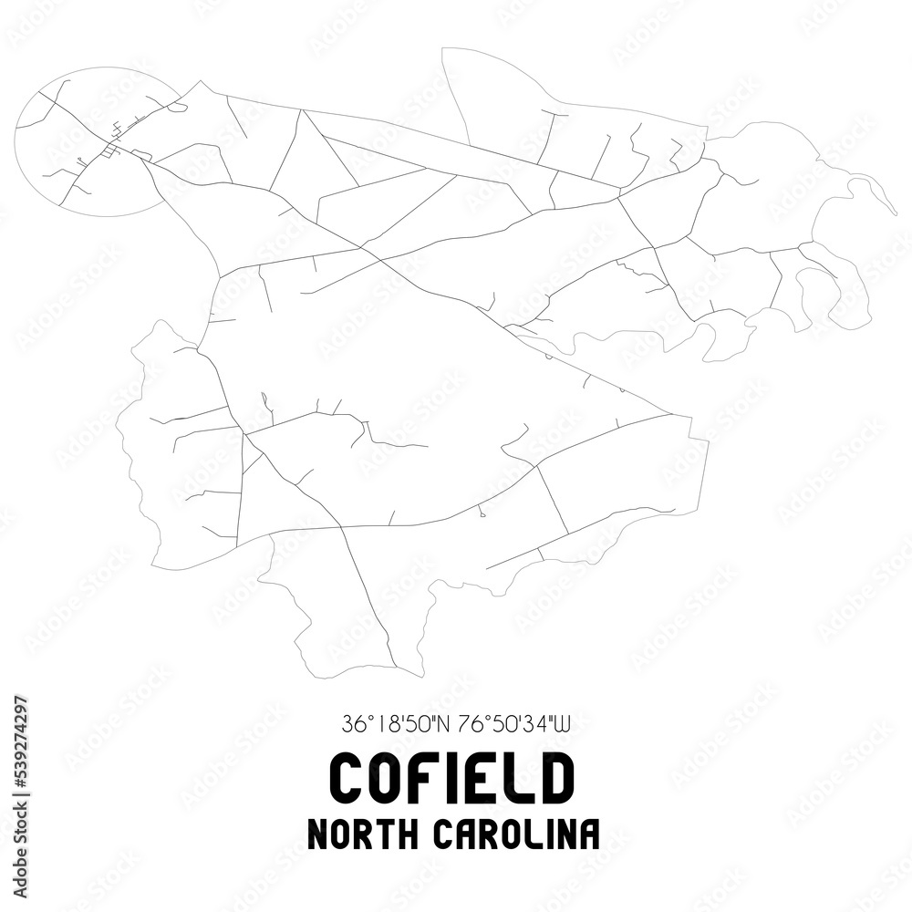 Cofield North Carolina. US street map with black and white lines.