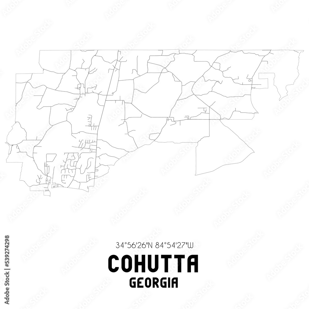 Cohutta Georgia. US street map with black and white lines.