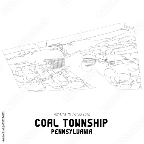 Coal Township Pennsylvania. US street map with black and white lines.