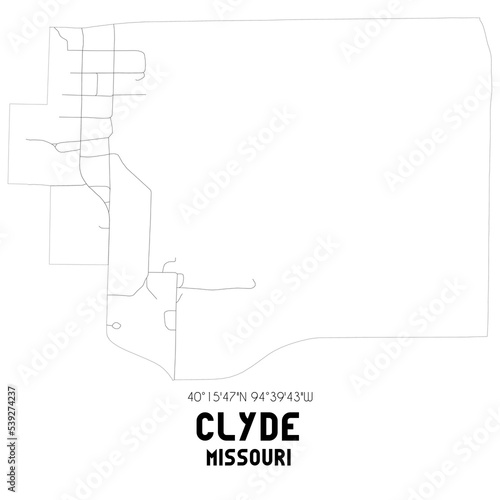 Clyde Missouri. US street map with black and white lines. photo