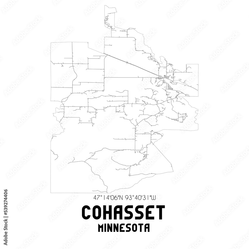 Cohasset Minnesota. US street map with black and white lines. Cohasset Minnesota. US street map with black and white lines.