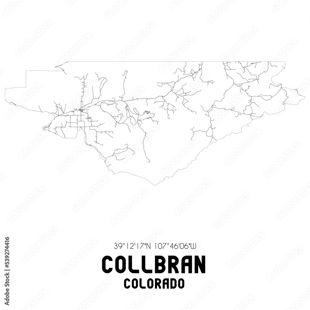 Collbran Colorado. US street map with black and white lines.