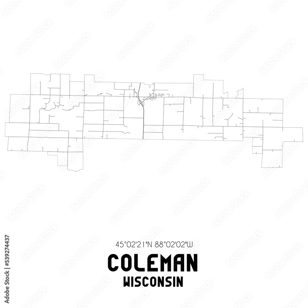 Coleman Wisconsin. US street map with black and white lines. Coleman Wisconsin. US street map with black and white lines.