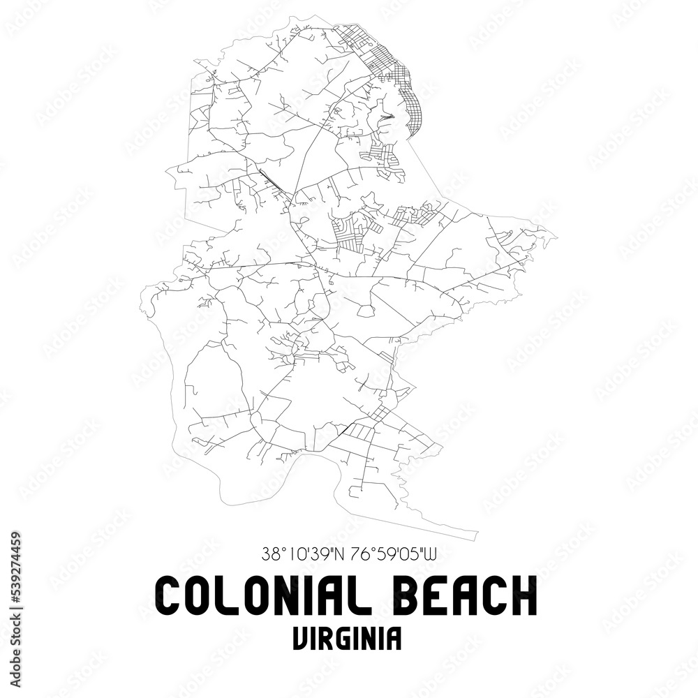 Colonial Beach Virginia. US street map with black and white lines. Colonial Beach Virginia. US street map with black and white lines.