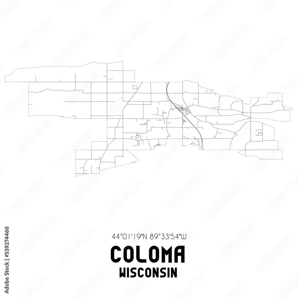 Coloma Wisconsin. US street map with black and white lines. Coloma Wisconsin. US street map with black and white lines.