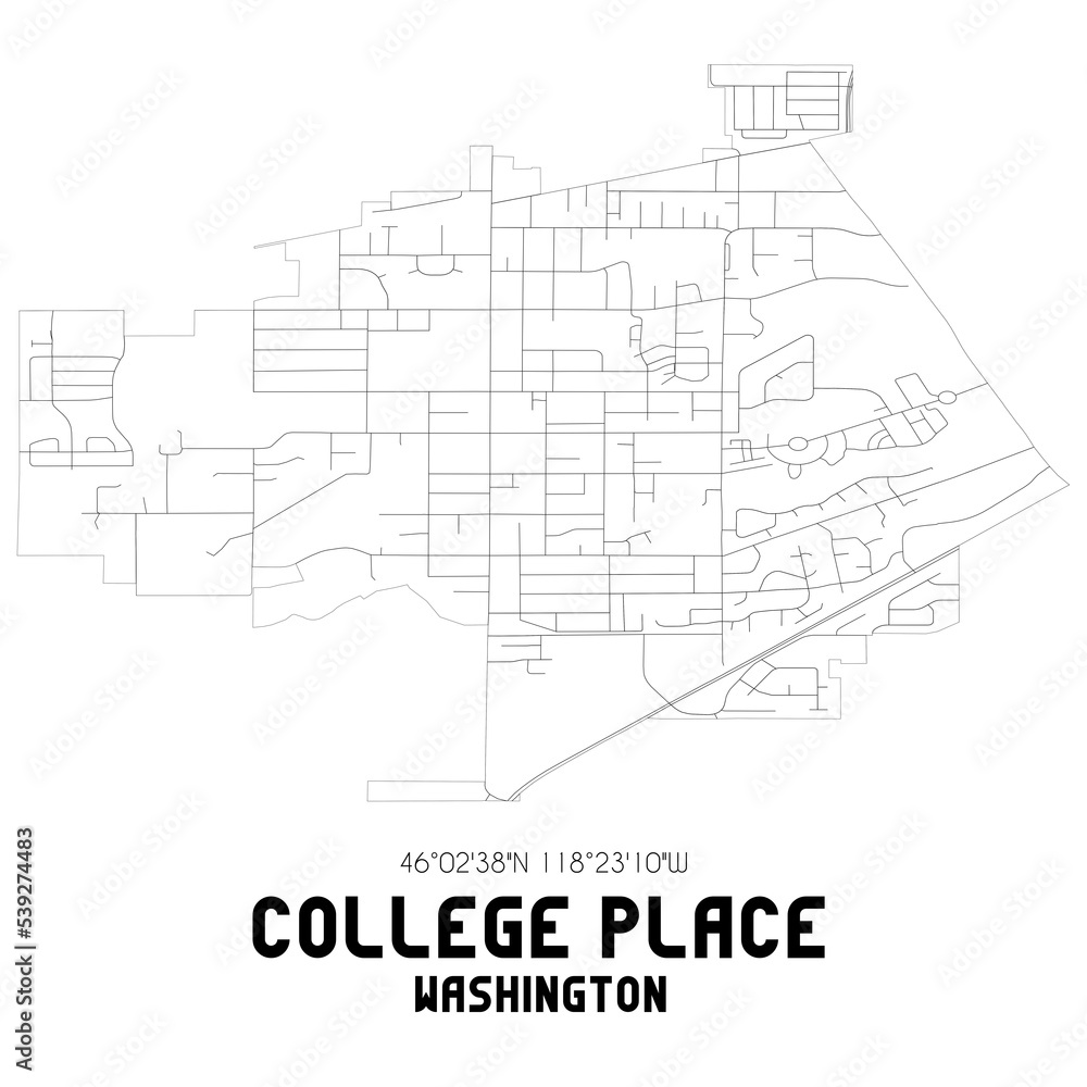 College Place Washington. US street map with black and white lines. College Place Washington. US street map with black and white lines.