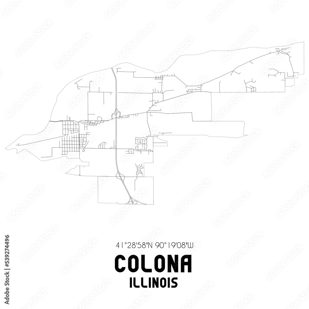 Colona Illinois. US street map with black and white lines.