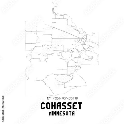 Cohasset Minnesota. US street map with black and white lines.