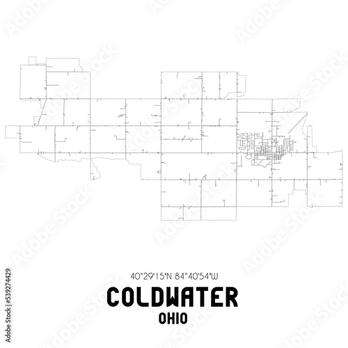 Coldwater Ohio. US street map with black and white lines. photo