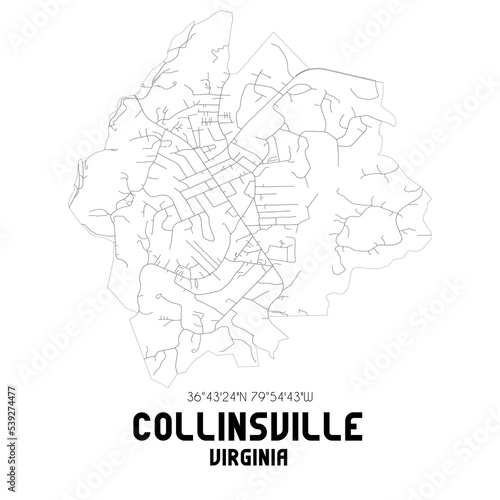 Collinsville Virginia. US street map with black and white lines.