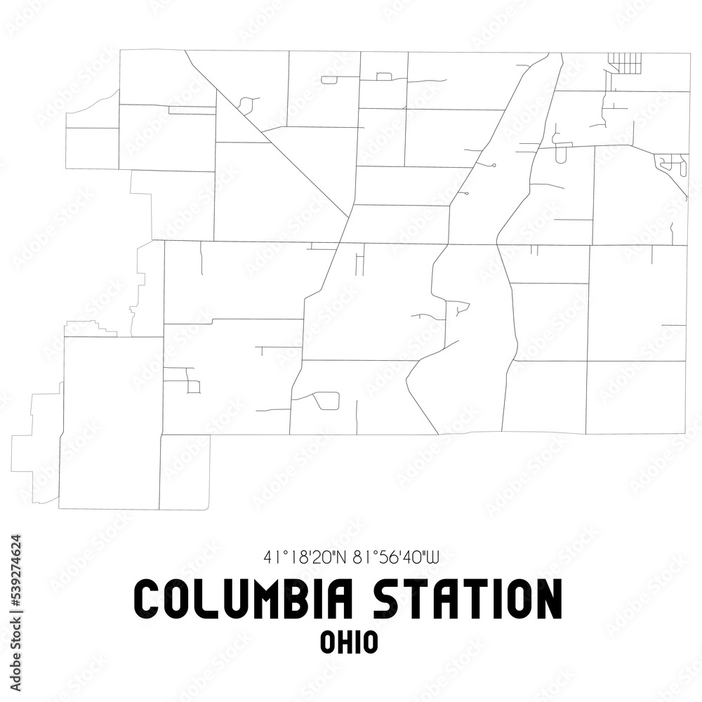 Columbia Station Ohio. US street map with black and white lines.