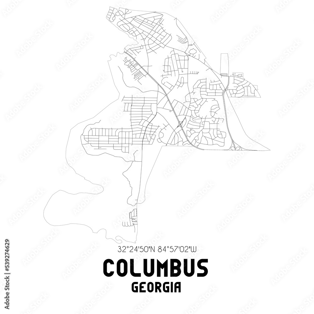 Columbus Georgia. US street map with black and white lines.