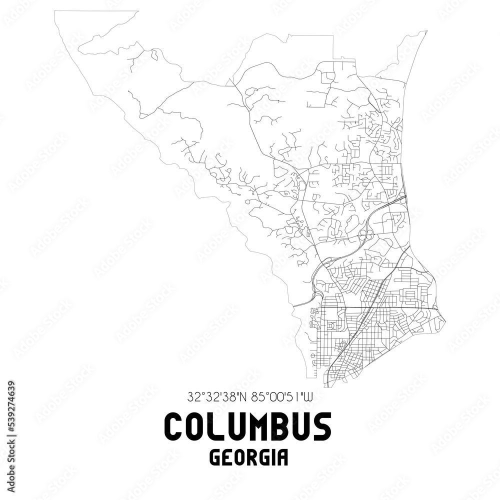 Columbus Georgia. US street map with black and white lines.