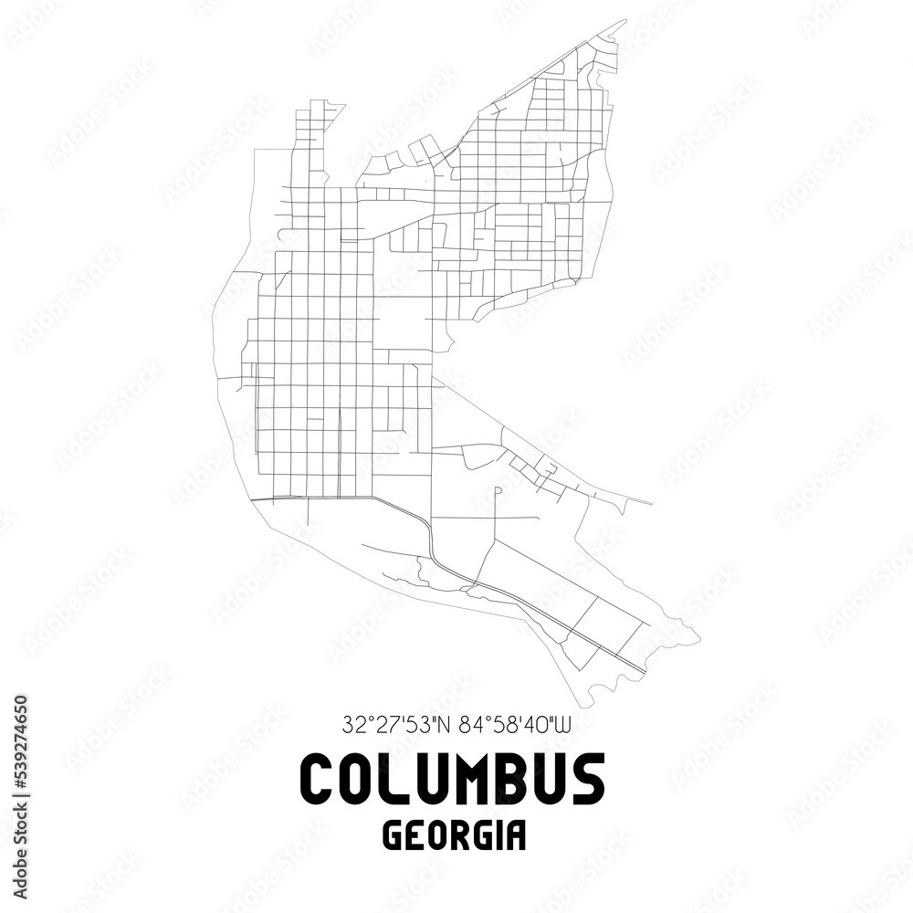 Columbus Georgia. US street map with black and white lines.