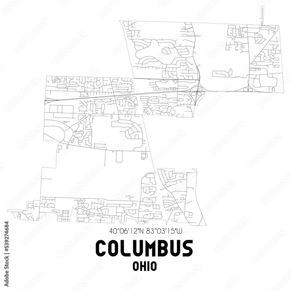 Columbus Ohio. US street map with black and white lines.