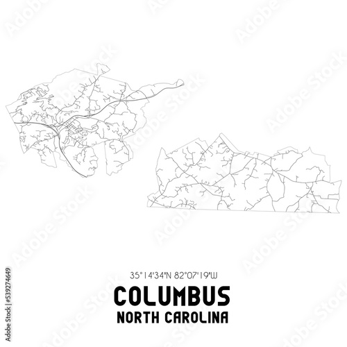 Columbus North Carolina. US street map with black and white lines.